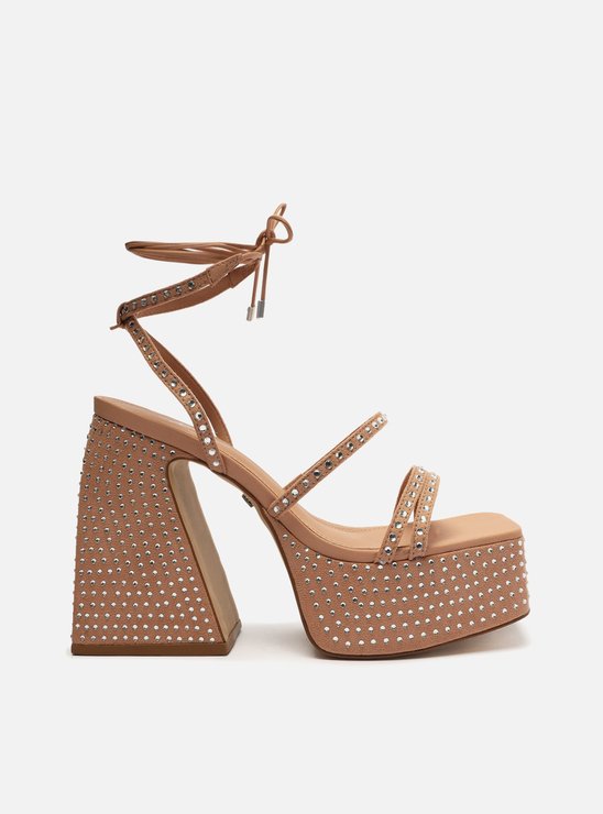 Sand Lia Nude Meia Pata Salto Flare Tiras Strass Megan Zz Mall