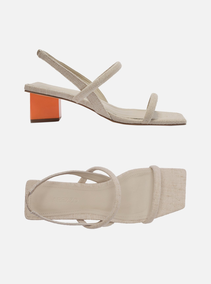 Sandália Nude Laranja Arezzo Linho Salto Baixo Bloco ZZ MALL