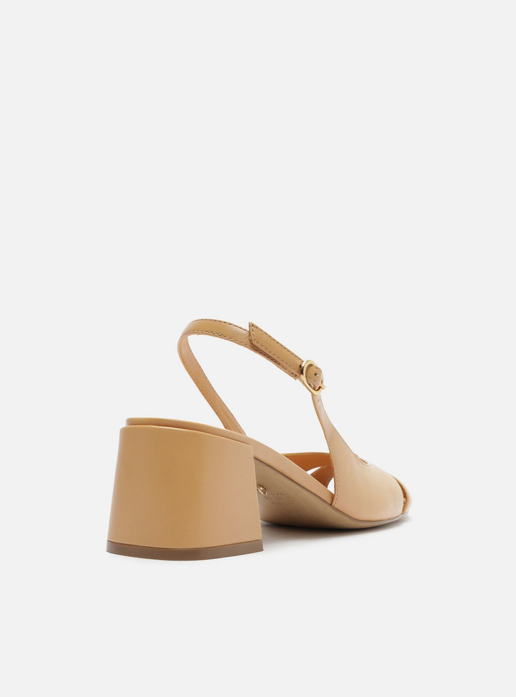 Scarpin Nude Arezzo Couro Slingback Cabedal Vazado Zz Mall