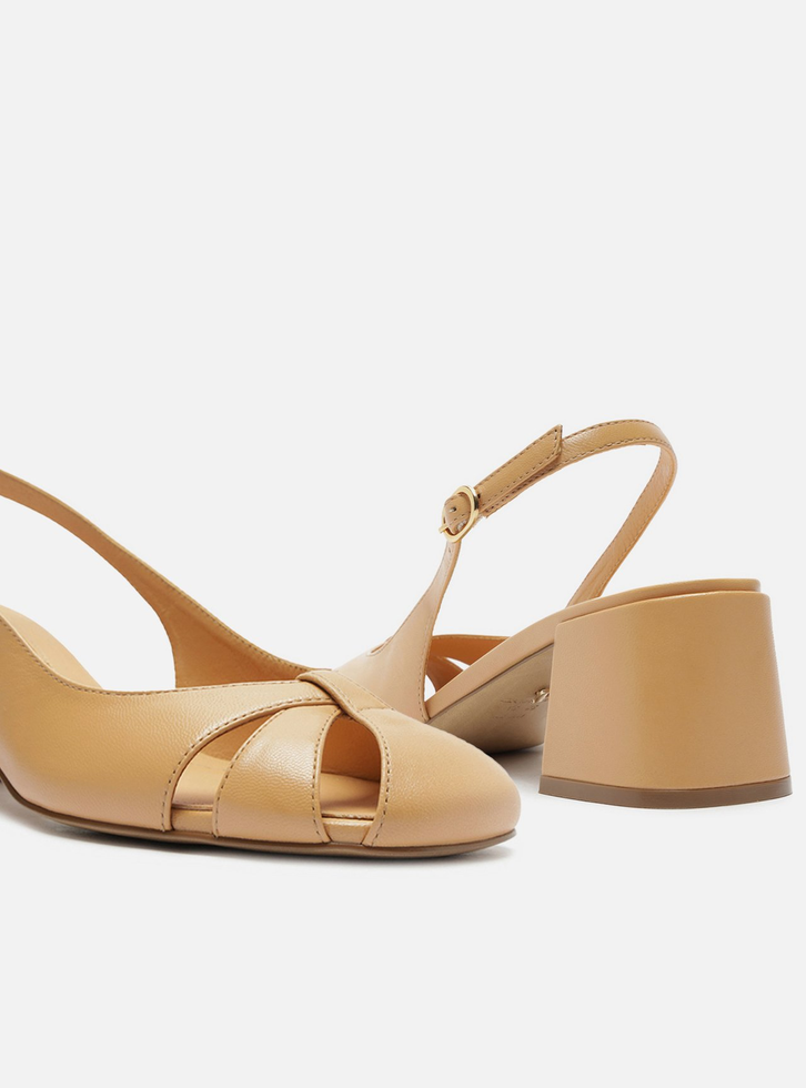 Scarpin Nude Arezzo Couro Slingback Cabedal Vazado Zz Mall
