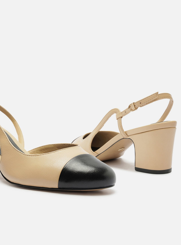 Scarpin Nude Preto Arezzo Couro Bico Redondo Cap Toe Zz Mall