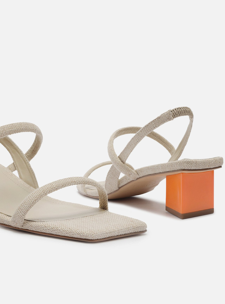 Sandália Nude Laranja Arezzo Linho Salto Baixo Bloco ZZ MALL