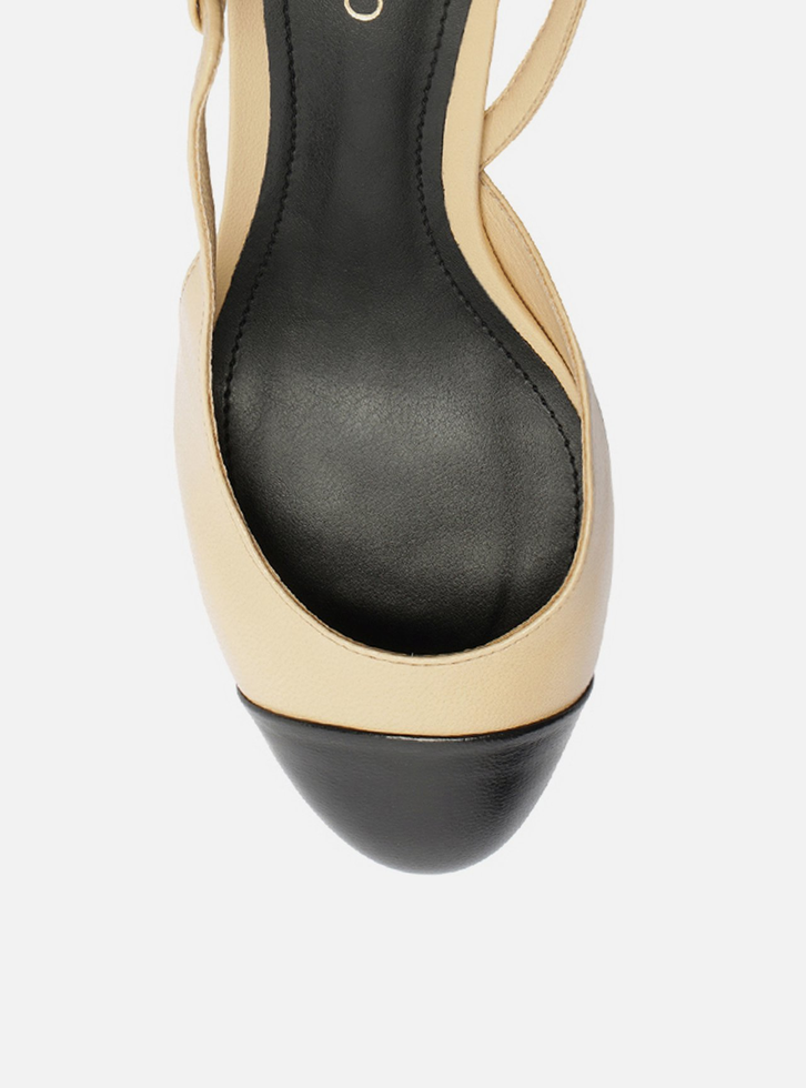 Scarpin Nude Preto Arezzo Couro Bico Redondo Cap Toe Zz Mall