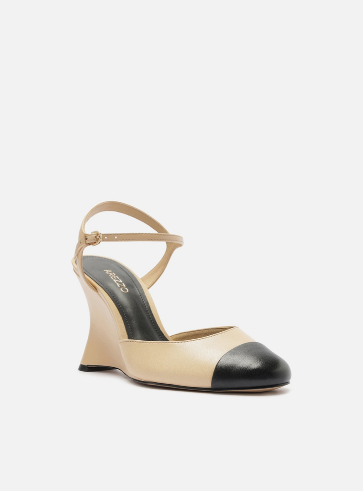 Scarpin Nude Arezzo Couro Anabela Cap Toe Zz Mall