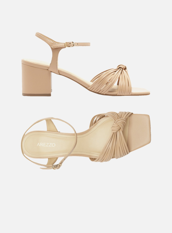 Sandália Nude Arezzo Salto Médio Tiras ZZ MALL