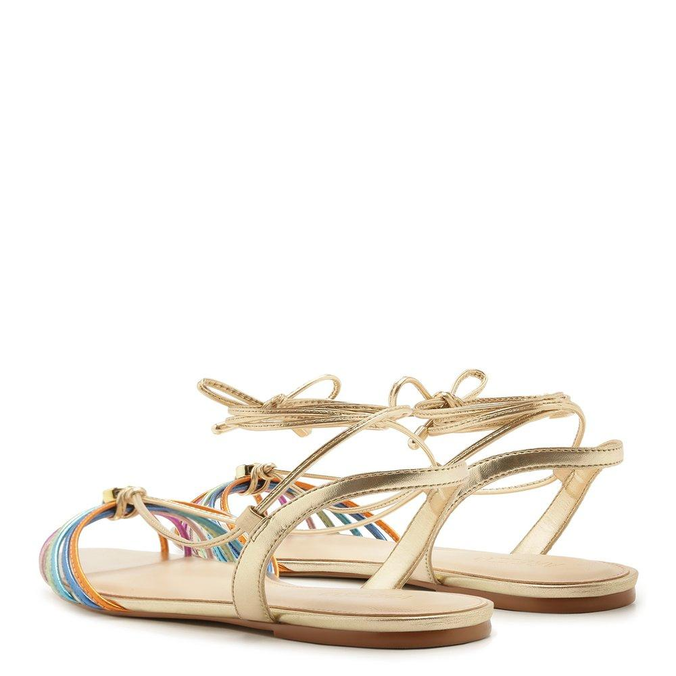 Sandália Arezzo Rasteira Metal Amarração Platino e Colorida | ZZ MALL