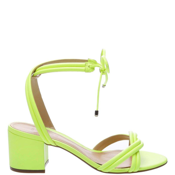 Sandália Schutz Block Heel Strings Neon Yellow | ZZ MALL