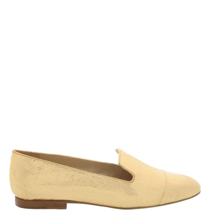 Sapato Mocassim Bico Fino Couro Dourado | Schutz
