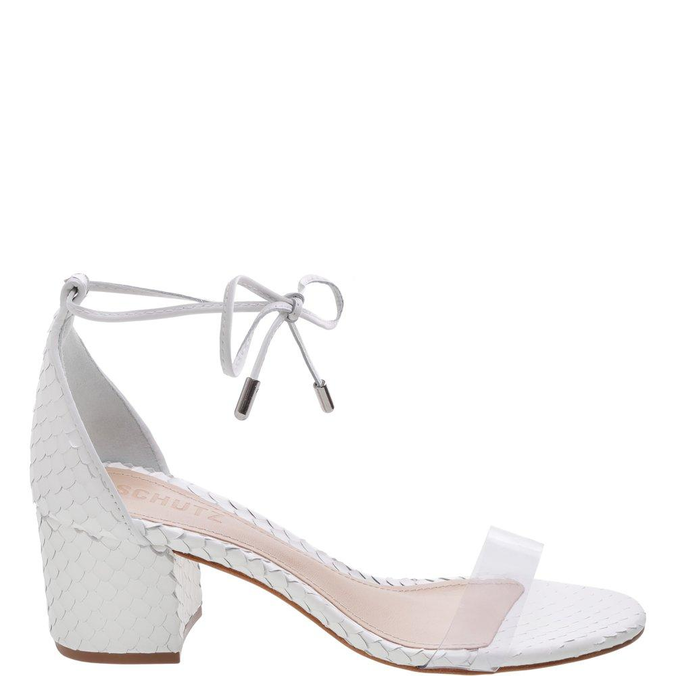 Sandália Rasteira Glam Pedraria Vinil Branco | Schutz