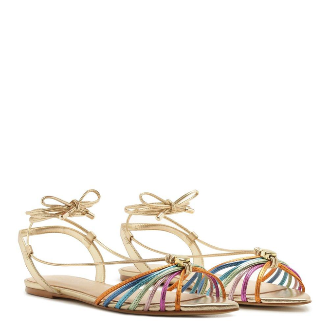 Sandália Arezzo Rasteira Metal Amarração Platino e Colorida | ZZ MALL