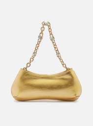 Bolsa Dourada Arezzo Baguete Couro Média Corrente