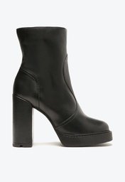 Bota Preta Arezzo Couro Cano Médio Salto Bloco Detalhe