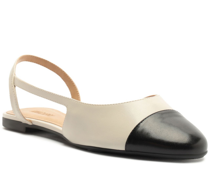 Sapatilha Slingback Unilateral Branco Off Ponta Preta