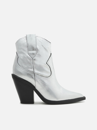 Bota Western Prata Arezzo Couro Cano Curto Bloco