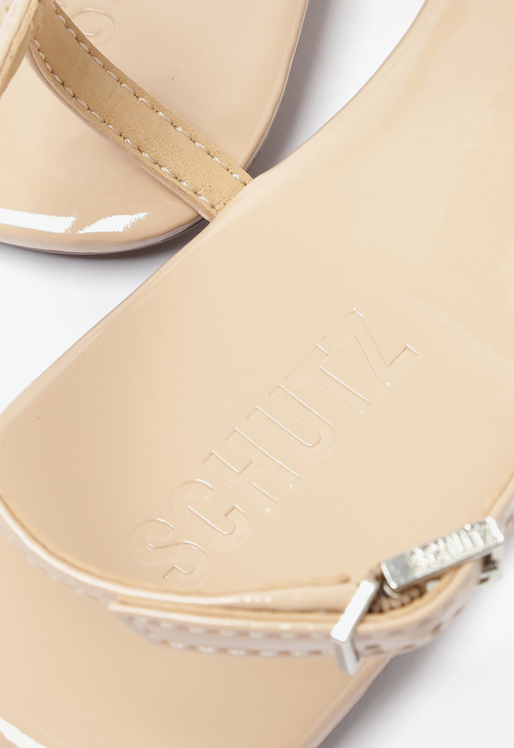 Sandália Rasteira Crystal Schutz Logo Bege