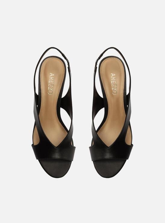 SANDÁLIA PRETA AREZZO COURO SALTO MÉDIO SLINGBACK