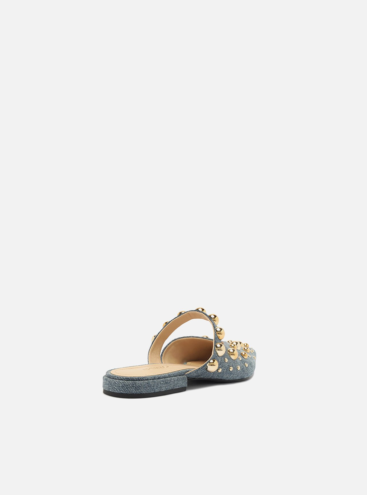 Mule Azul Jeans Fechada Studs