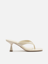 Tamanco Branco Couro Salto Fino Flip Flop
