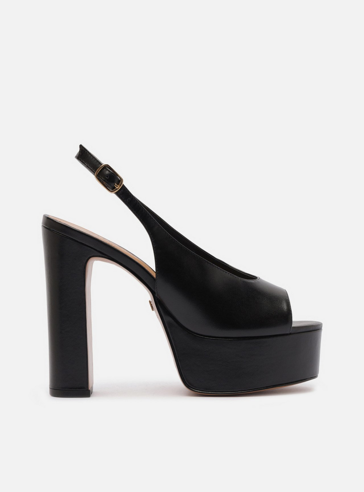 Sandália Preto Couro Meia Pata Fivela