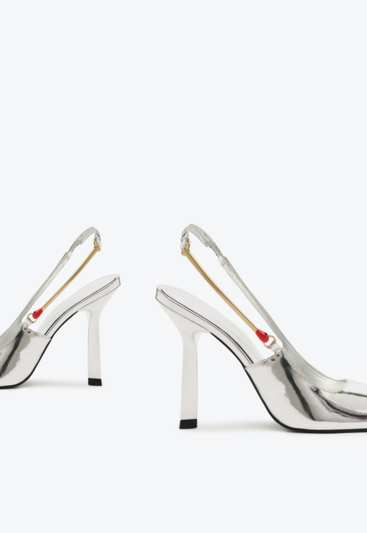 Sapato Scarpin Slingback Salto Alto Couro Prata