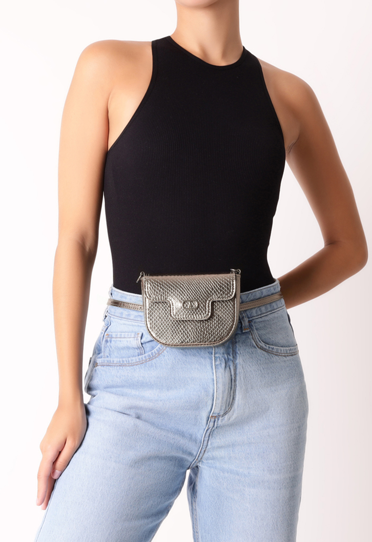Bolsa Tiracolo Prata Anacapri Pochete Pequena Snake