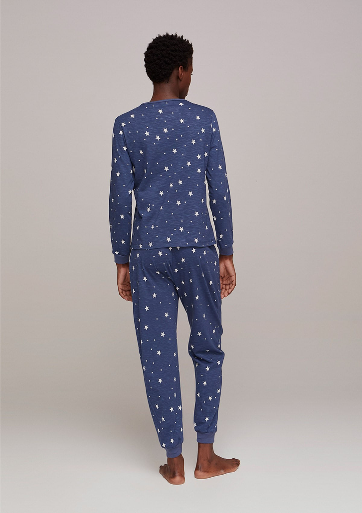 Pijama Azul Marinho Hering Longo Estampado Em Malha Flamê