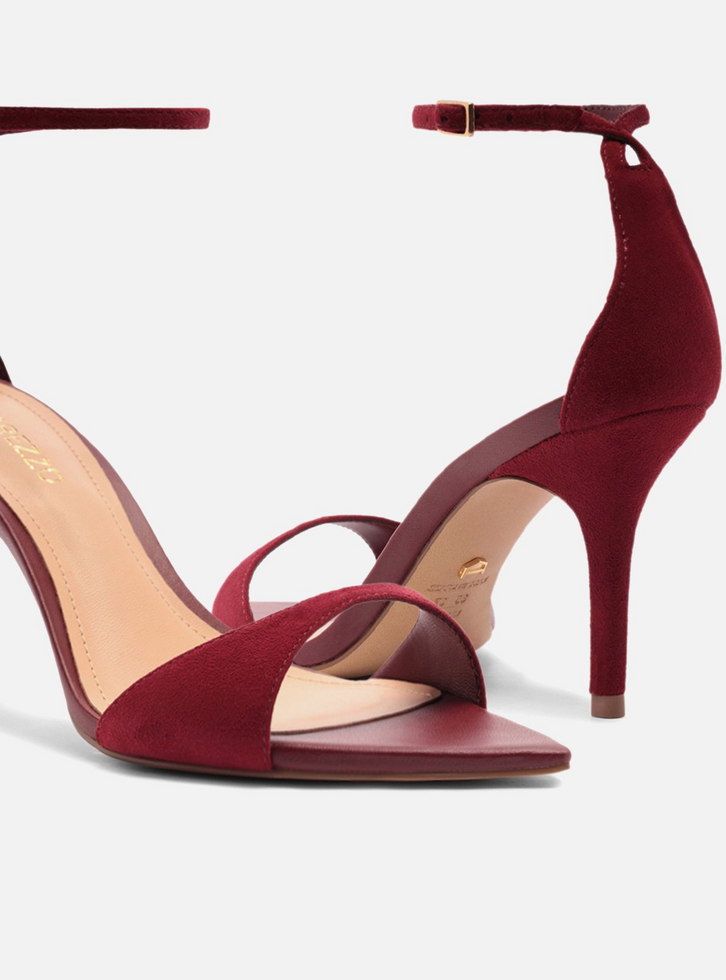 Sandália Bordô Acamurçada Salto Médio Tiras