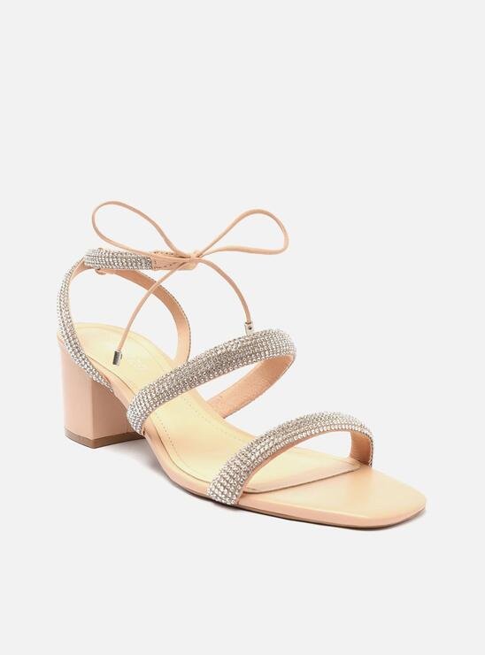 SANDÁLIA NUDE AREZZO BLOCO BICO QUADRADO STRASS