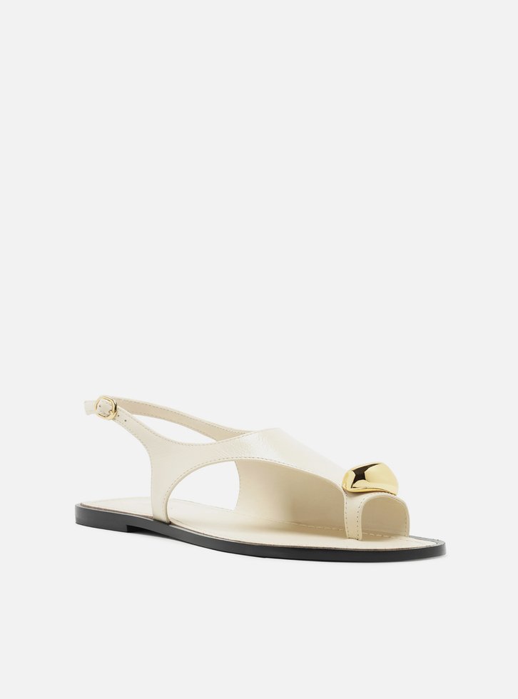 Rasteira Branca Couro Semi Coberta Metal Bold