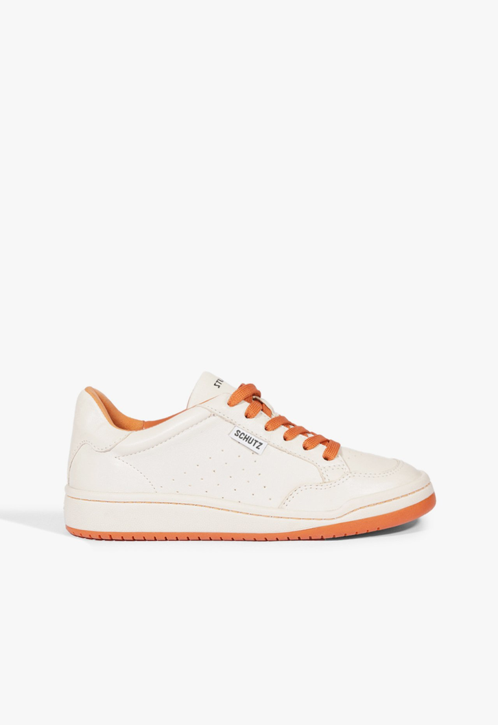 Tênis Couro Off White e Laranja