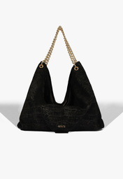 Bolsa Maxi Hobo Aryen Camurça Croco Preta