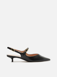 Sapato Preto Arezzo Boneca Couro Bico Fino Slingback
