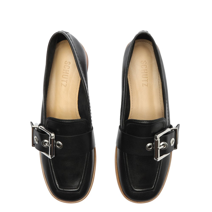 Sapato Mocassim Couro Fivela Preto