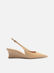 Scarpin Bege Couro Salto Baixo Anabela Slingback