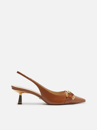 Scarpin Marrom Arezzo Couro Bico Fino Slingback Bridão
