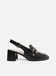 Loafer Preto Arezzo Couro Salto Bloco Bridão Switch