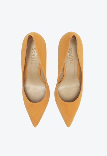 Sapato Scarpin Laranja Schutz Salto Alto Fino Nobuck