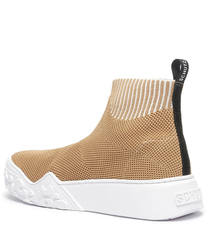 Tênis Schutz Cano Alto Tecido Knit Bege | ZZ MALL