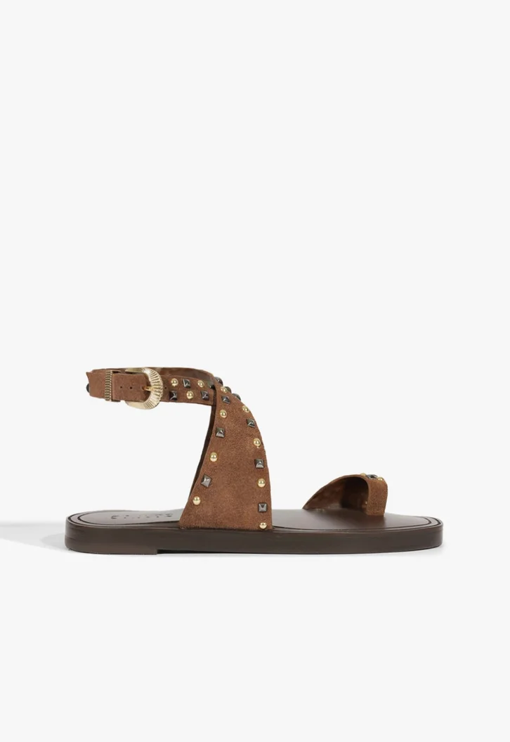 Sandália Rasteira Couro Boho Marrom