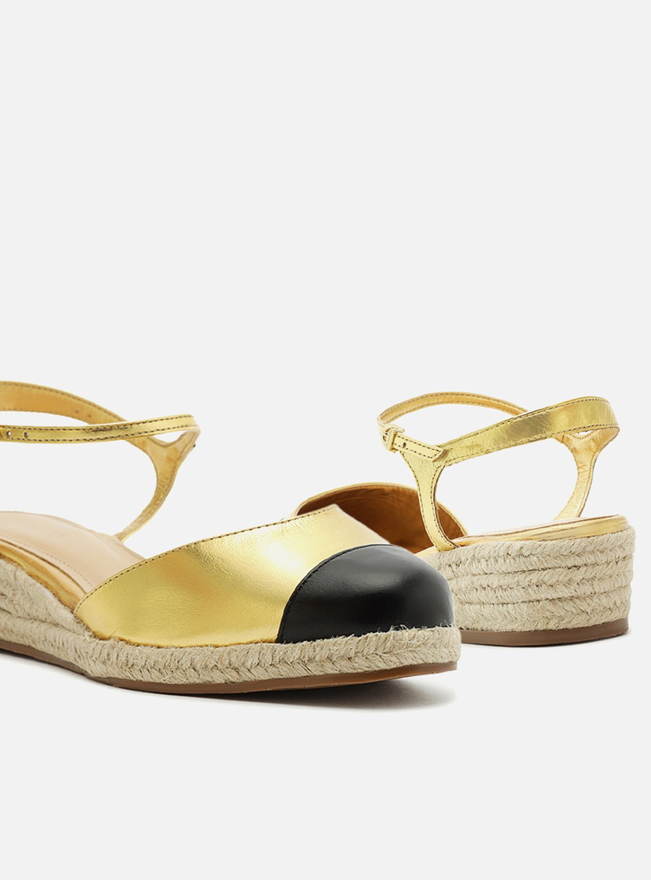 Espadrille Dourada Arezzo Couro Anabela Fivela