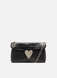 Bolsa Tiracolo Preta Arezzo Couro Média Coração Metal