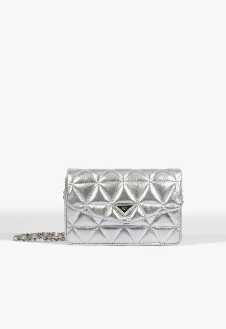 Bolsa Pequena Tiracolo 944 Matelassê Couro Prata
