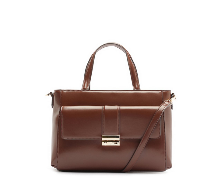 Bolsa Tote Bolso Fechamento Metal Marrom