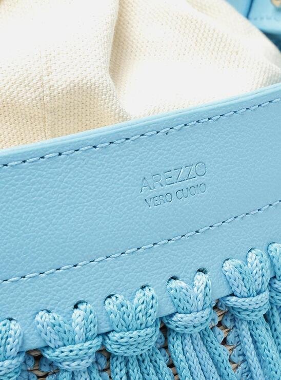 BOLSA BUCKET AZUL AREZZO FRANJAS LUCI MÉDIA