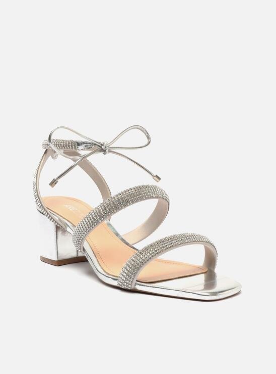 SANDÁLIA PRATEADA AREZZO BLOCO BICO QUADRADO STRASS