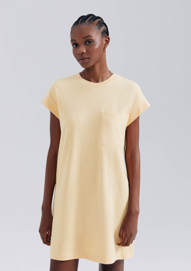 Vestido Básico Curto Amarelo Hering Texturizado Com Bolso
