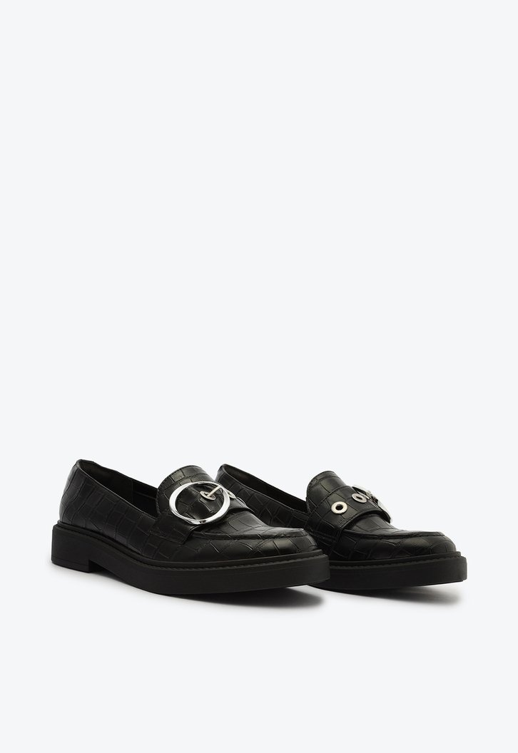 Mocassim Preto Snake Sola Alta Fivela