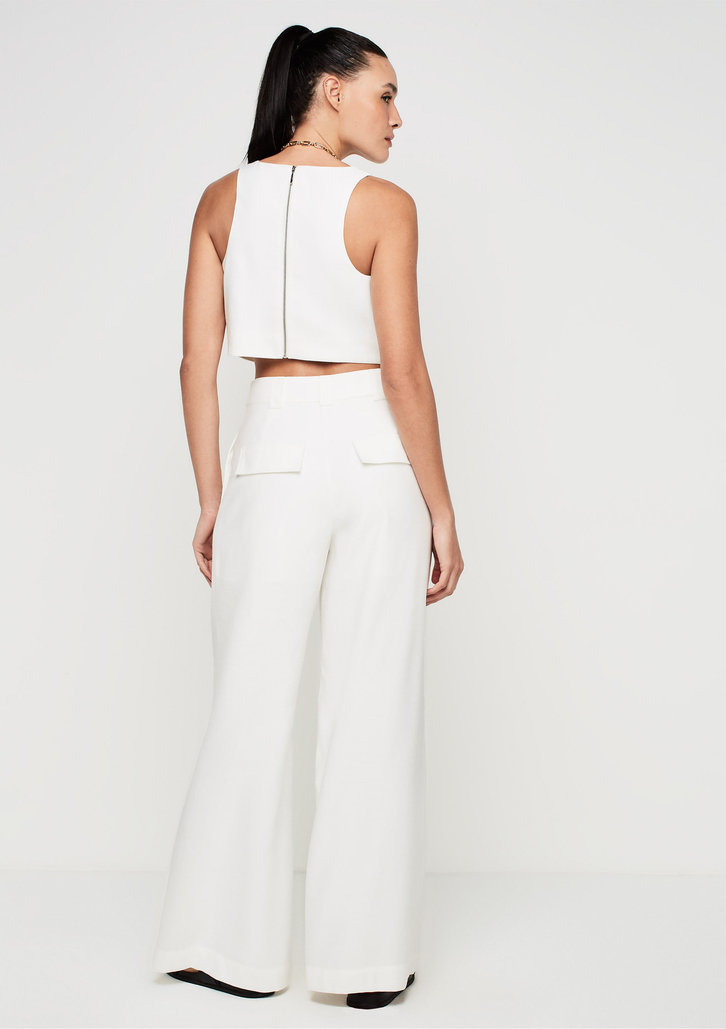 Calça Wide Leg Off-White Dzarm Cintura Alta Em Alfaiataria