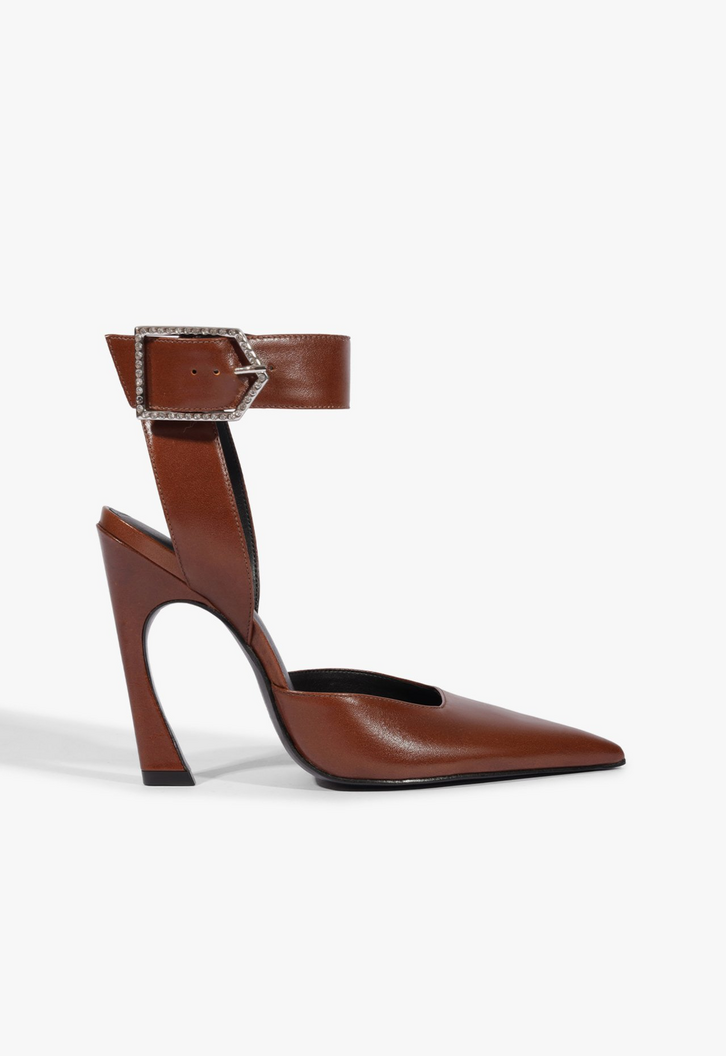 Scarpin Glam Couro Marrom