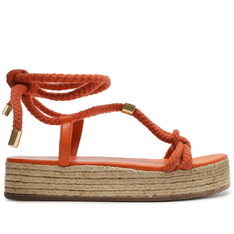 Sandália Flatform Laranja Anacapri Amarração Papaya De Corda Com Detalhe Em Metal